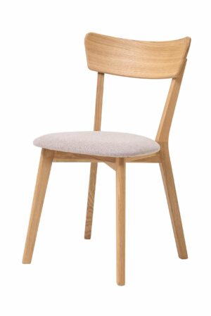 Krzesło Diana z litego dębu, wykończone olejem i woskiem, z beżową tkaniną