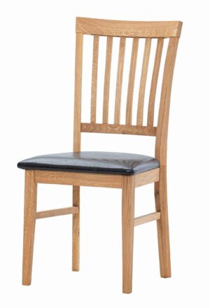 Krzesło dębowe Raines z olejowanym wykończeniem, tapicerowane czarną błyszczącą skórą