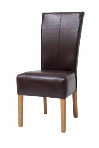 Dębowe olejowane krzesło Herman z brązową ekoskórą