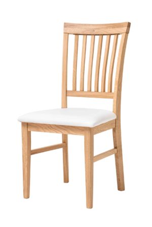 Dębowe krzesło Raines, tapicerowane białą ekoskórą