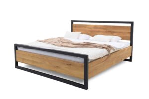 Solidne łóżko 90×200 Olivia w połączeniu dębu i metalu