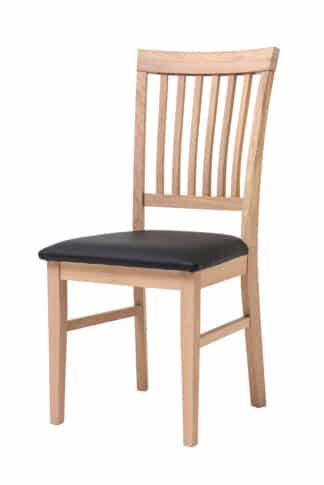 Krzesło dębowe Raines biały dąb, tapicerowane czarną ekoskórą