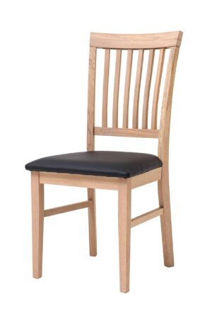 Krzesło dębowe Raines biały dąb, tapicerowane czarną ekoskórą