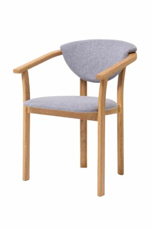 Drewniane krzesło z podłokietnikami Alexis szara tkanina