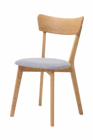 Dębowe krzesło olejowane i woskowane Diana z jasnoszaroną tkaniną