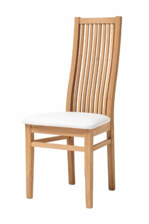 Dębowe krzesło olejowane i woskowane Sandra z białą ekoskórą