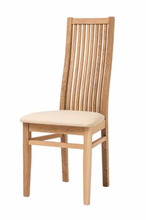 Dębowe krzesło olejowane Sandra z beżową ekoskórą