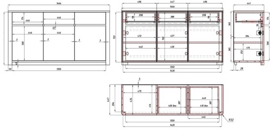 Komoda z litego drewna dębowego Lausanne 3Z 3D - obrazek 3