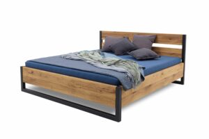Massives Bett 120×200 Venecia schwarz in Kombination aus Eiche und Metall