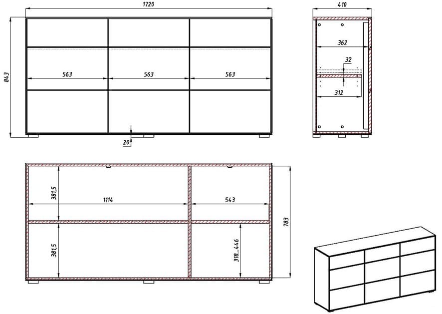 Dubová  komoda Kombo 1 má jedinečný design, který se vyznačuje krásnou přírodní strukturou, včetně suků dřeva.