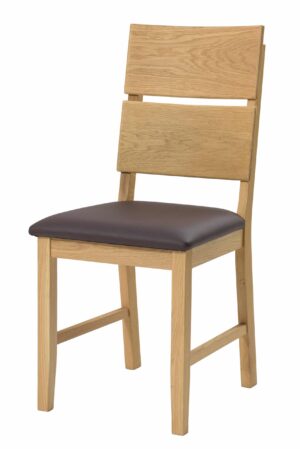 Krzesło Karla z litego dębu, olejowane i woskowane, brązowa ekoskóra