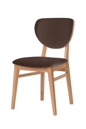 Drewniane krzesło Barcelona z brązową ekoskórą