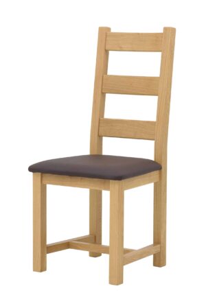 Krzesło Ladder Back dębowe olejowane i woskowane brązowa ekoskórą