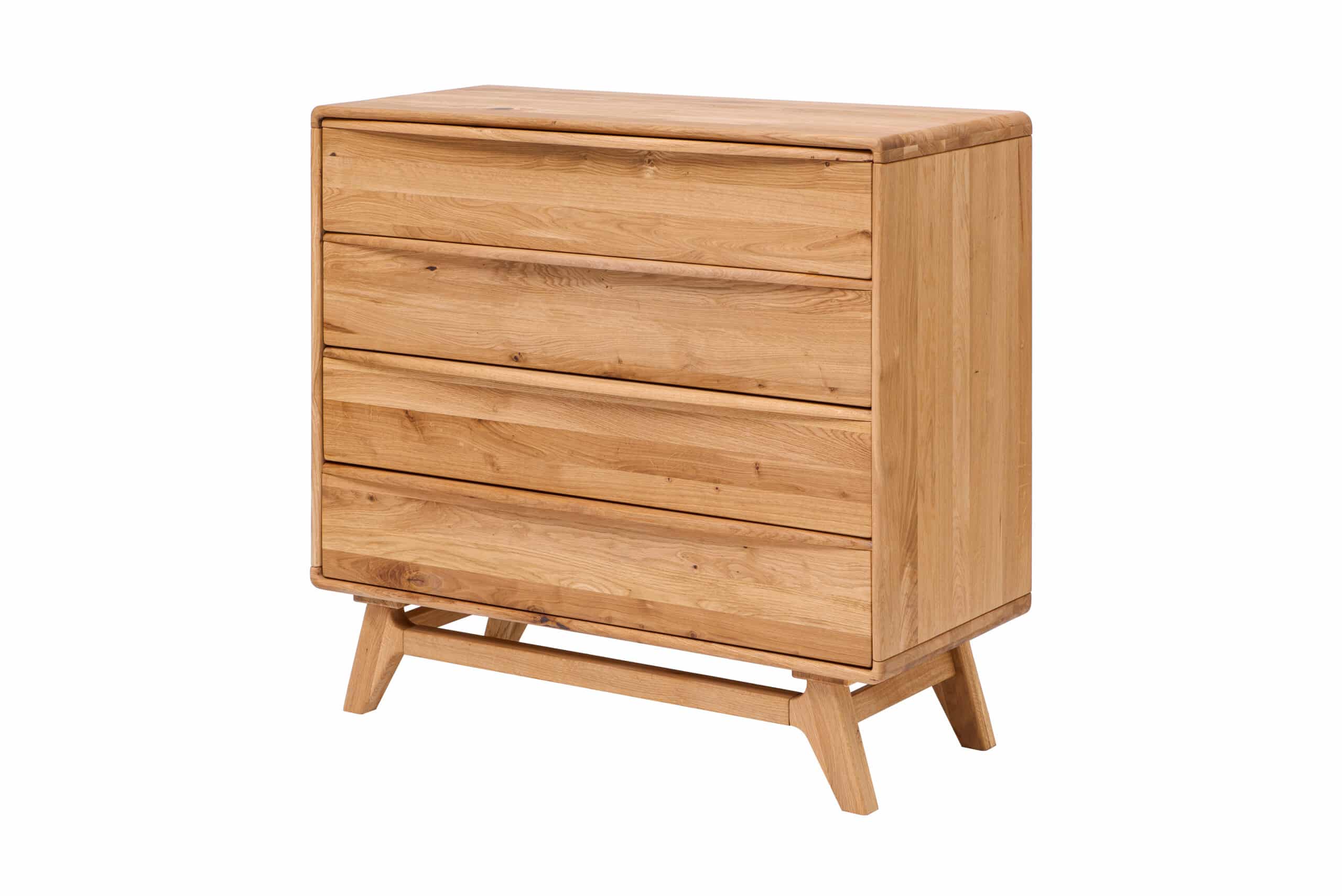 Dubová masivní komoda Bara 4Z spojuje přírodní krásu dubového dřeva s praktickým uspořádáním čtyř zásuvek se systémem soft close. Elegantní design se zaoblenými hranami a kvalitní olejová povrchová úprava zajišťují dlouhou životnost i snadnou údržbu. Stylový a funkční kousek, který zapadne do každého interiéru.