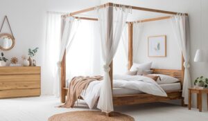 Postel Lisa z masivního dubového dřeva s konstrukcí pro nebesa promění vaši ložnici v místo jako z pohádky. Elegantní design, přírodní materiály a precizní zpracování zajišťují nejen krásu, ale i pevnost a dlouhou životnost. Díky vysokým sloupkům si můžete vytvořit útulný prostor přesně podle svých představ.