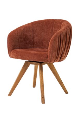 Stylowy fotel obrotowy Elba łączy w sobie naturalne piękno litego dębu z elegancką tapicerką w kolorze ciepłego brązu. Oferuje wyjątkowy komfort, praktyczny obrót boczny i automatyczny powrót poduszki siedziska do pierwotnej pozycji. Idealny wybór do nowoczesnych i klasycznych wnętrz.