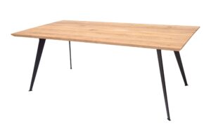 Solidny stół Kolos łączy naturalne piękno dębu z nowoczesną metalową podstawą w czarnym lakierze. Solidna konstrukcja, precyzyjne wykonanie i zrównoważony kontrast materiałów tworzą ponadczasowy mebel, który sprawdzi się w codziennym użytkowaniu. Idealny wybór dla osób szukających stylu, jakości i trwałości w jednym.