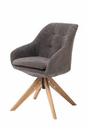 Fotel obrotowy Hugo w szarym kolorze łączy maksymalny komfort z nowoczesnym designem. Miękkie wyściełanie, przyjemna tkanina i nogi z litego dębu sprawiają, że jest to stylowy i praktyczny dodatek do każdego wnętrza.