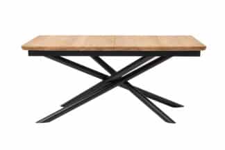 Rozkładany stół jadalniany Traun łączy naturalną elegancję litego dębu z nowoczesnym designem metalowych nóg. Dzięki ukrytemu mechanizmowi rozkładania i dodatkowemu blatowi, który wydłuża stół o 80 cm, zyskasz dodatkową przestrzeń w ciągu kilku sekund.