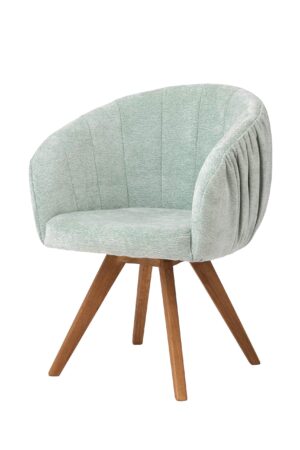 Dębowy fotel Elba miętowy łączy naturalny lity dąb z delikatną, świeżą tapicerką w miętowym odcieniu. Oferuje wysoki komfort siedzenia, elegancki mechanizm obrotowy z powrotem do pozycji wyjściowej i ponadczasowy design. Świetnie uzupełni nowoczesne i naturalne wnętrza.