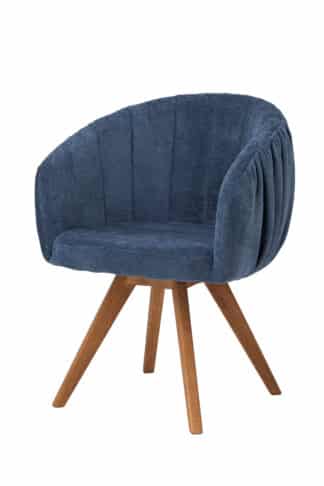 Dębowy fotel Elba w niebieskim wykonaniu łączy elegancki design, wysoki komfort i wysokiej jakości naturalne materiały. Masywna dębowa konstrukcja w połączeniu z bogato tapicerowanym siedziskiem i obrotowym mechanizmem zapewnia wygodne i stylowe siedzenie. Idealny wybór do nowoczesnych i ponadczasowych wnętrz.