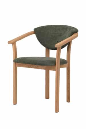 Eleganckie drewniane krzesło Alexis z litego dębu w połączeniu z zieloną tapicerką zapewnia wygodę, jakość i ponadczasowy design. Ergonomiczny kształt i praktyczne podłokietniki zapewniają maksymalny komfort podczas codziennego siedzenia. Alexis z łatwością stanie się stylowym dodatkiem do jadalni, gabinetu i salonu.