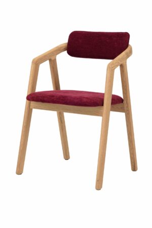 Dębowe krzesło Aksel z czerwonym obiciem łączy naturalną elegancję, nowoczesny design i wygodę. Czerwone obicie nadaje krzesłu wyrazisty i stylowy wygląd, zmieniając każdą przestrzeń w przytulne i wyjątkowe miejsce. Ergonomiczne oparcie i wygodne podłokietniki zapewniają komfort nawet podczas dłuższego siedzenia, zarówno w domu, jak i w przestrzeniach komercyjnych.