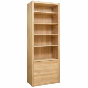 Regał na książki z litego dębu Funny 11 wniesie do Państwa wnętrza naturalną elegancję i ponadczasowy styl. Dzięki regulowanym półkom i praktycznym szufladom z systemem Tip-on oferuje idealne połączenie designu i funkcjonalności. Solidne drewno dębowe zabezpieczone olejem Borma Wachs gwarantuje długą żywotność i wyjątkowy wygląd każdego egzemplarza.