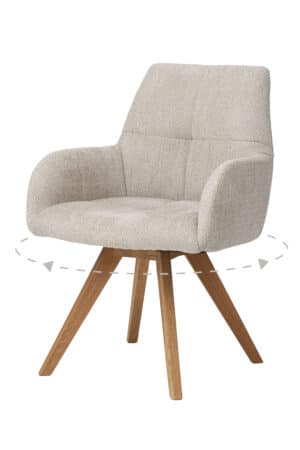 Stylové otočné křesílko Amber spojuje přirozenou krásu masivního dubu s elegantním čalouněním v světlé béžové barvě. Nabízí výjimečné pohodlí, praktické boční otáčení a automatický návrat sedáku do původní polohy. Skvělá volba jak pro moderní, tak klasicky laděné interiéry.