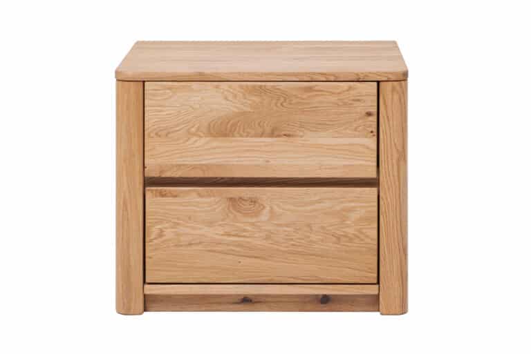 Dębowy stolik nocny Lausanne Wild z litego drewna łączy wyraziste piękno dzikiego dębu z eleganckim, nowoczesnym designem. Naturalne sęki i wyjątkowe usłojenie drewna sprawiają, że każdy stolik jest oryginałem.