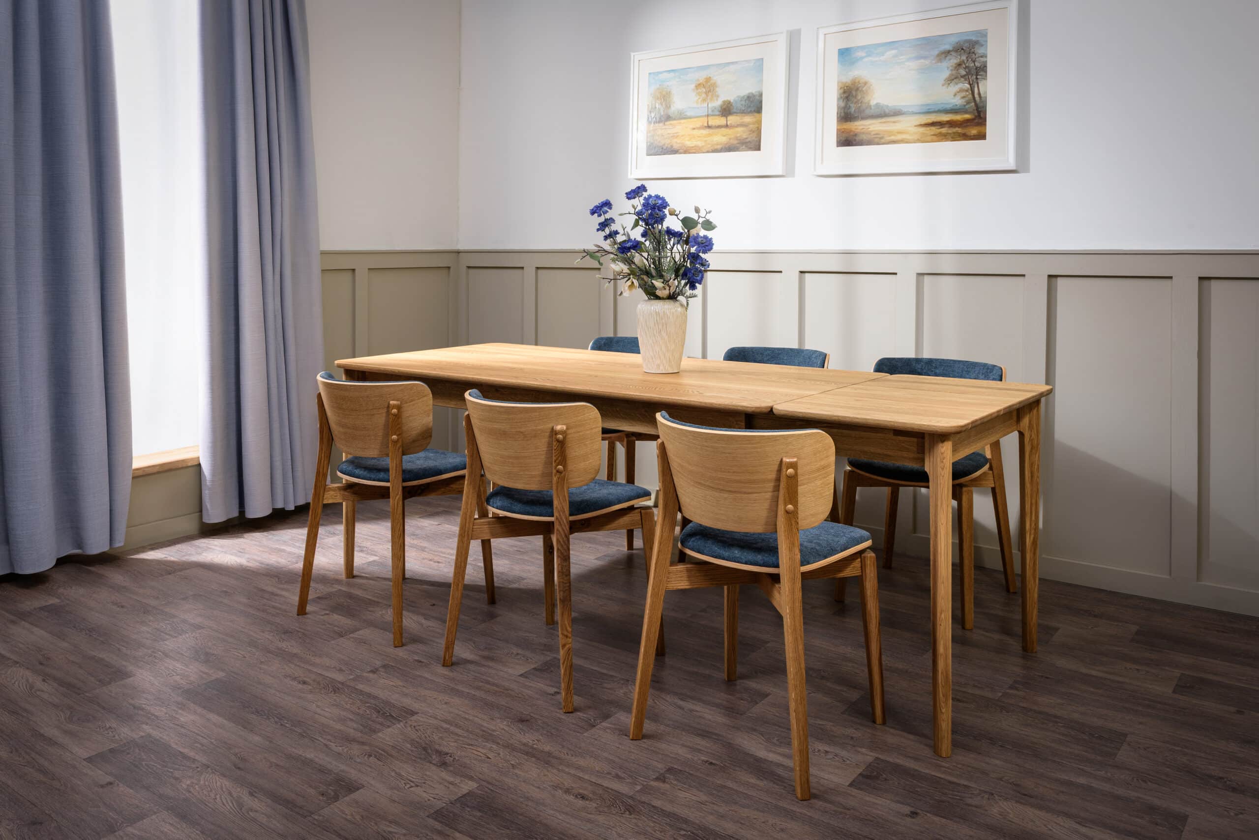 Dębowy zestaw stół Aura Elegant 180 i krzesła Kodama niebieskie - obrazek 2